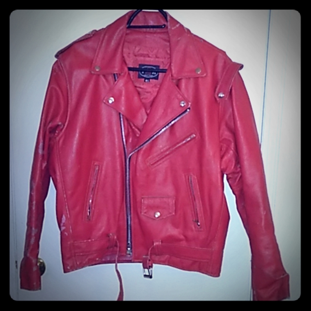 Vintage Cherry Red LEATHER BIKER JACKET